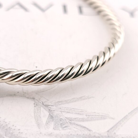 David Yurman Sterling Silver Diamonds & Turquoise Solari 3.5mm Bangle Bracelet - Picture 7 of 10